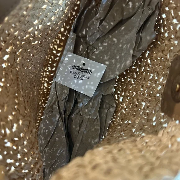 Elegant Tan Woven Bag with Gold Handle - Picture 7 of 8